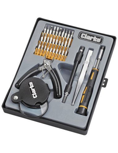 Kit 36 pezzi cacciavitino da elettronica teste a croce, taglio, brugola, torx, pozi, lentino, pinzette Clarke